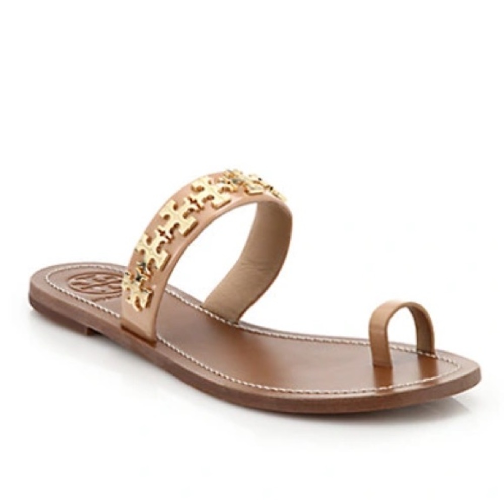 Tory Burch Val Patent Camellia Pink Leather Toe Ring Sandal